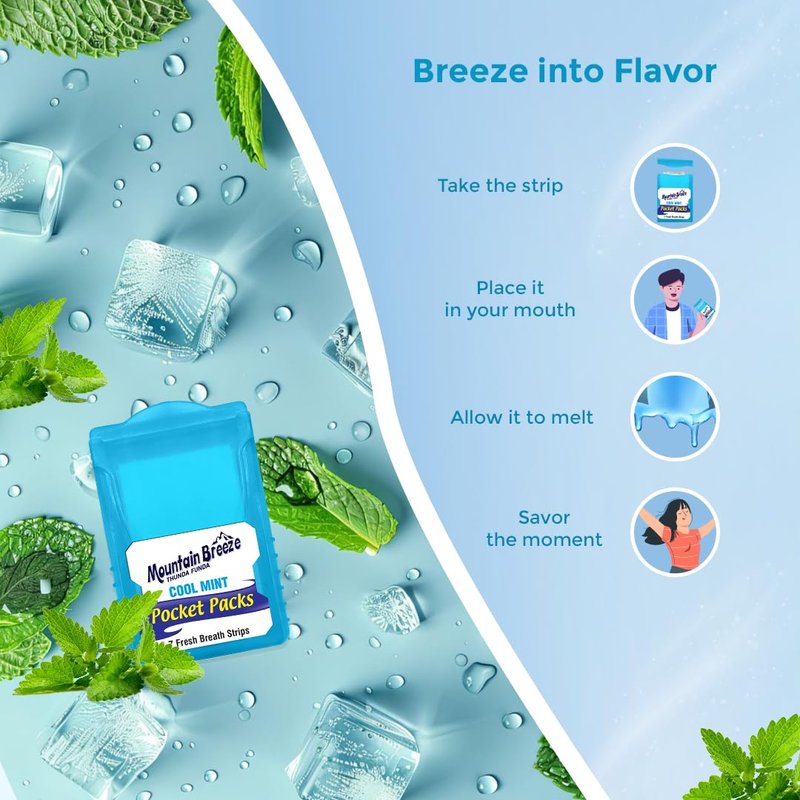 Mountain Breeze Oral Hygiene Mouth Freshener Sugar Free Cool Mint Flavoured Breath Strips (24 Strips Each Cassatte)-Pack of 1(3 Cassette) NEW