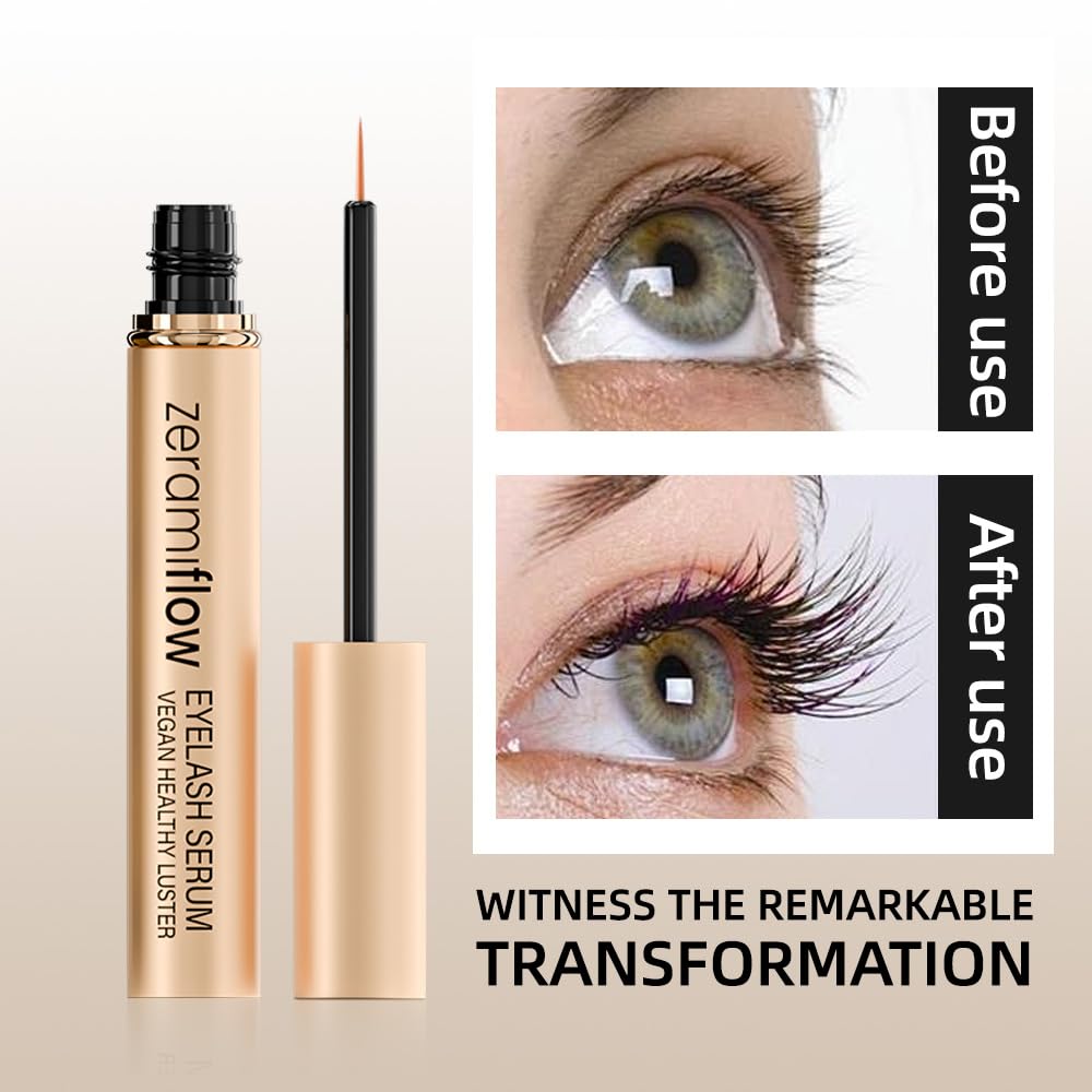ZeramiFlow Eyelash Serum – Fuller, Longer-Looking Lashes, Vegan Lash Enhancing Serum with Peptides & Panax Ginseng, Gentle for Sensitive Eyes, Oil-Free, 0.1 fl oz