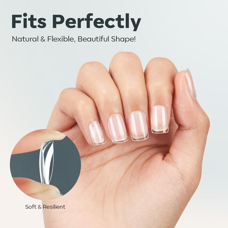modelones Extra Short Square Nail Tips, Pre-shaped Soft Gel Tips Fake Nails False Acrylic Clear Full Cover Press on Extension Kit Gel Manicure DIY at Home 216PCS 12Sizes