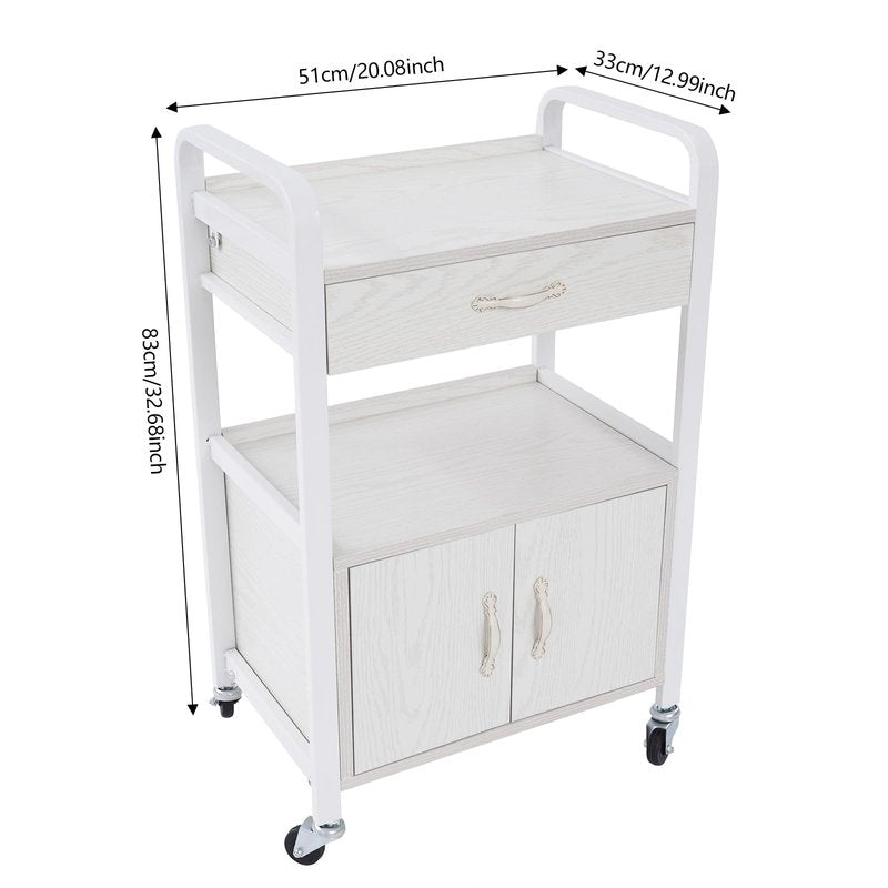 KUMOYOU Rolling Salon Storage Trolley Cart, with Drawers Movable Beauty Organizer, Hair Salon Station Cabinet for Stylist, Barber Shop,Home (White)