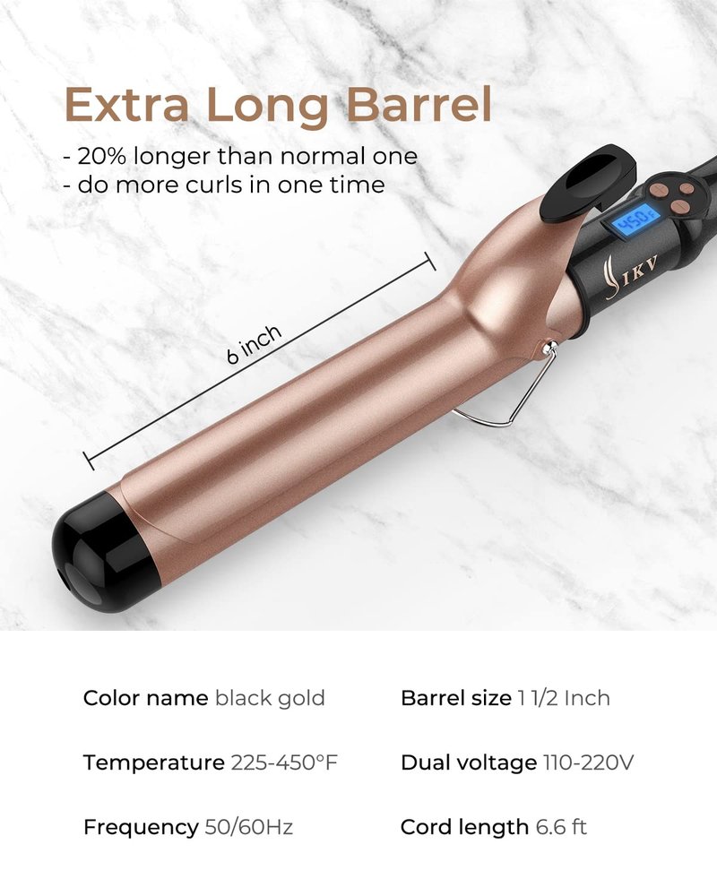 1 1/2 inch Extra Long Barrel Curling Iron, 1.5 Inch Large Barrel for Long Hair Ceramic Tourmaline