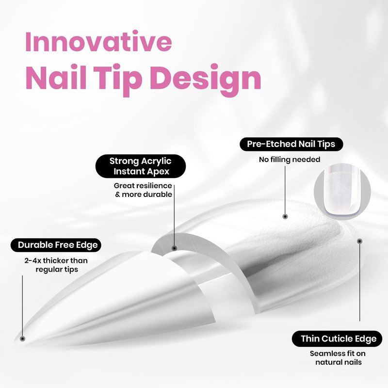 Beetles Tipex Lite Pre-Built Apex Gel Nail Tips, Stiletto Medium, 256pcs Value Pack, 16 Sizes, Flat-Nail Friendly Acrylic Tips for Natural Nail Beds, Easy for Beginner DIY