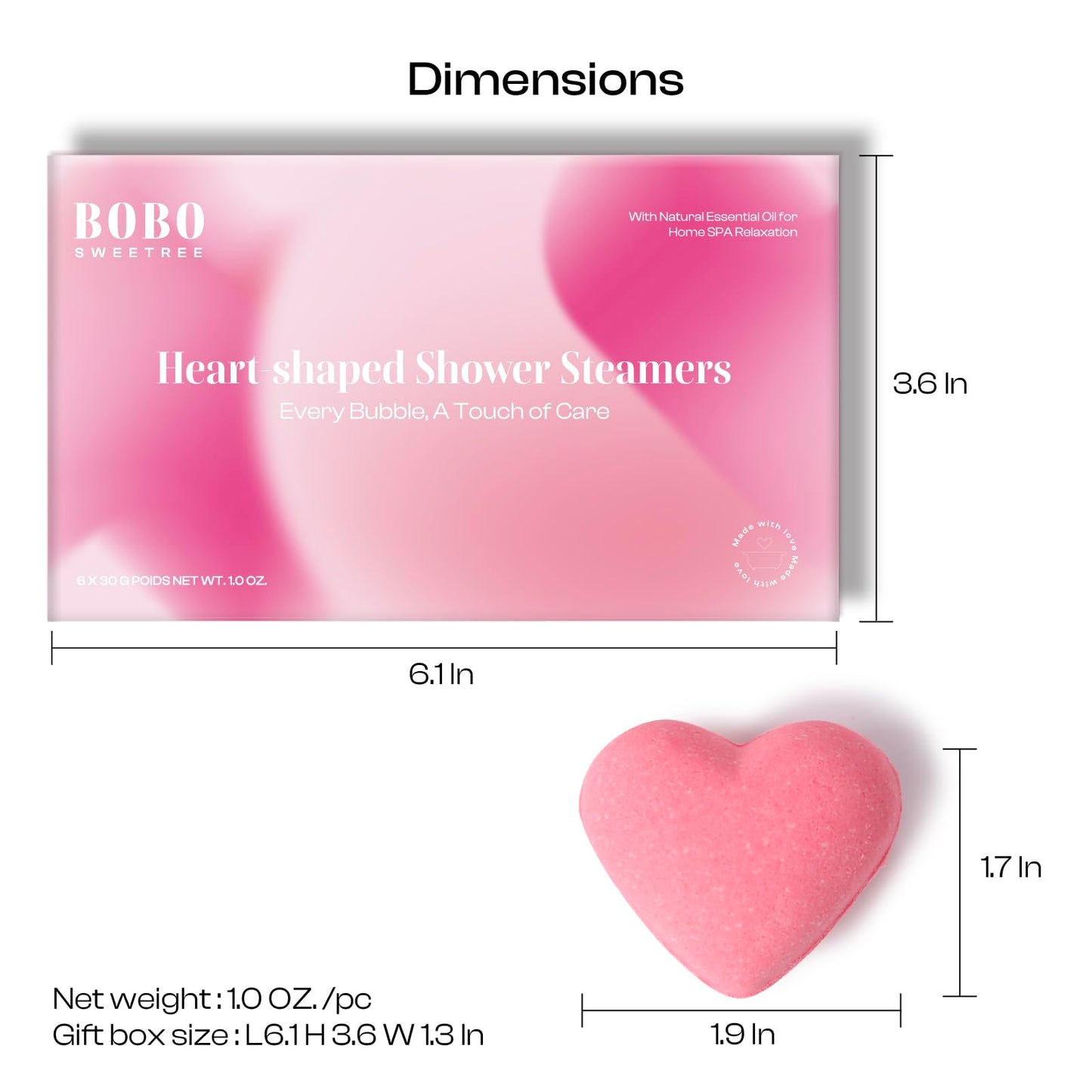 Rose Shower Steamers Gifts for Women, 6 Heart-Shaped Aromatherapy Tablets
