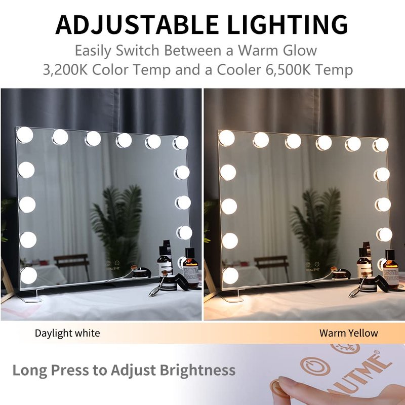 Nitin Lighted Vanity Mirror with Touch Control Design, Hollywood Makeup Mirrors with Lights, Tabletop or Wall Mounted Vanity Mirrors (Silver)