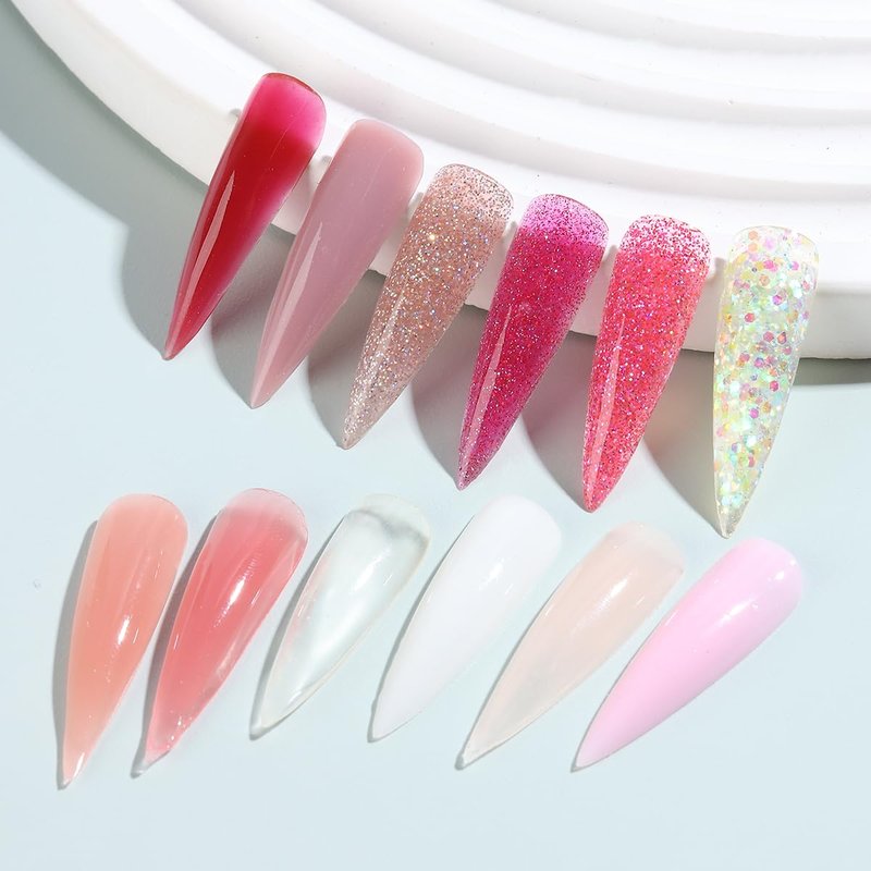 Fcozpjk 12 Colors Poly Gel Kit, Clear White Nude Pink Shiny Glitter Builder Gel Set, Quick Nail Extension, Professional Salon Supplies