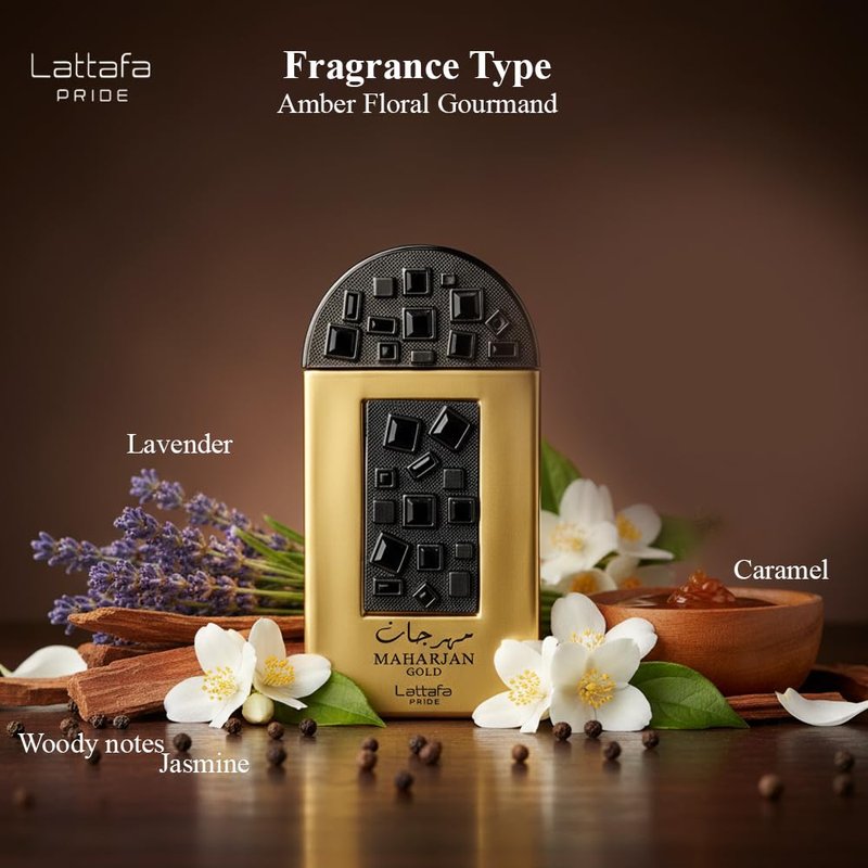 Lattafa Perfumes Maharjan Gold for Unisex Eau de Parfum Spray, 3.4 Ounce