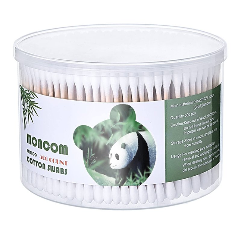 MONCOM Cotton Swabs 500 Count Double Round Thick Tips I Biodegradable Eco-Friendly Strong Wooden Sticks Cotton Swabs For Ears | Firm Qtips cotton swabs | Natural Cotton Buds, 2.8 inch, One Small box