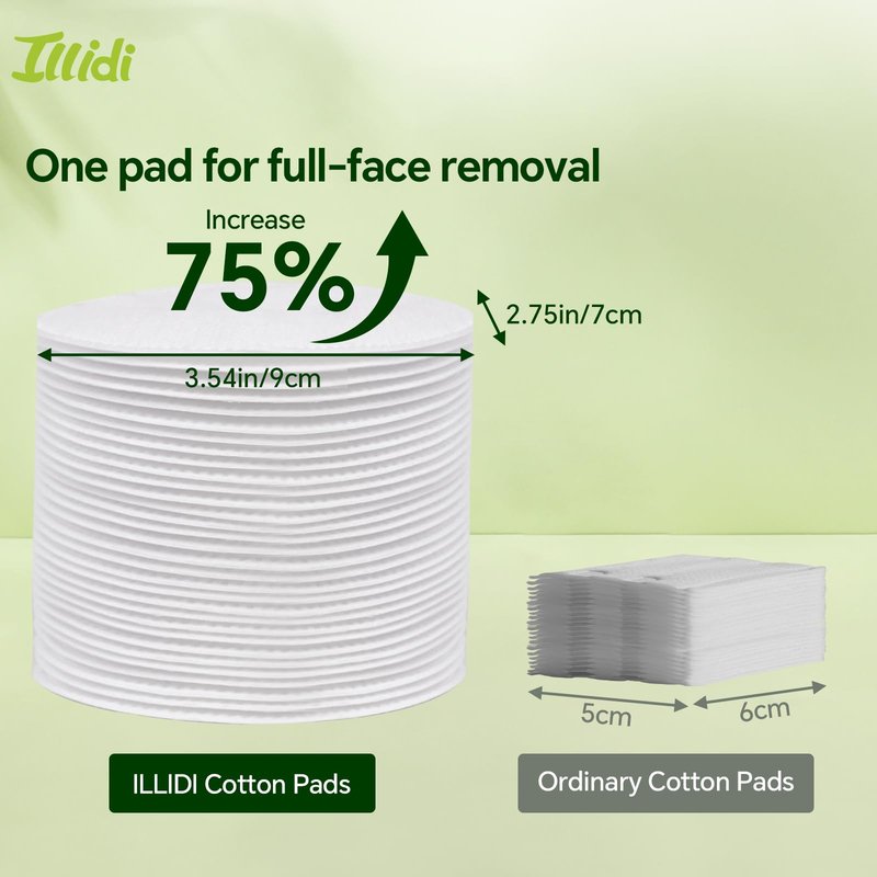ILLIDI Large Oval Cotton Pads, Multi-Layer, Dual-Sided, for Makeup Removal, Cleansing, and Toner Application, 80 Count