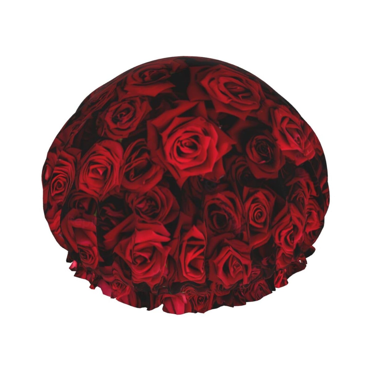 Red Rose Flowers Shower Cap For Women Reusable Waterproof Double Layers Bath Cap Hair Protection Elastic Ladies Spa Salon Shower Hat