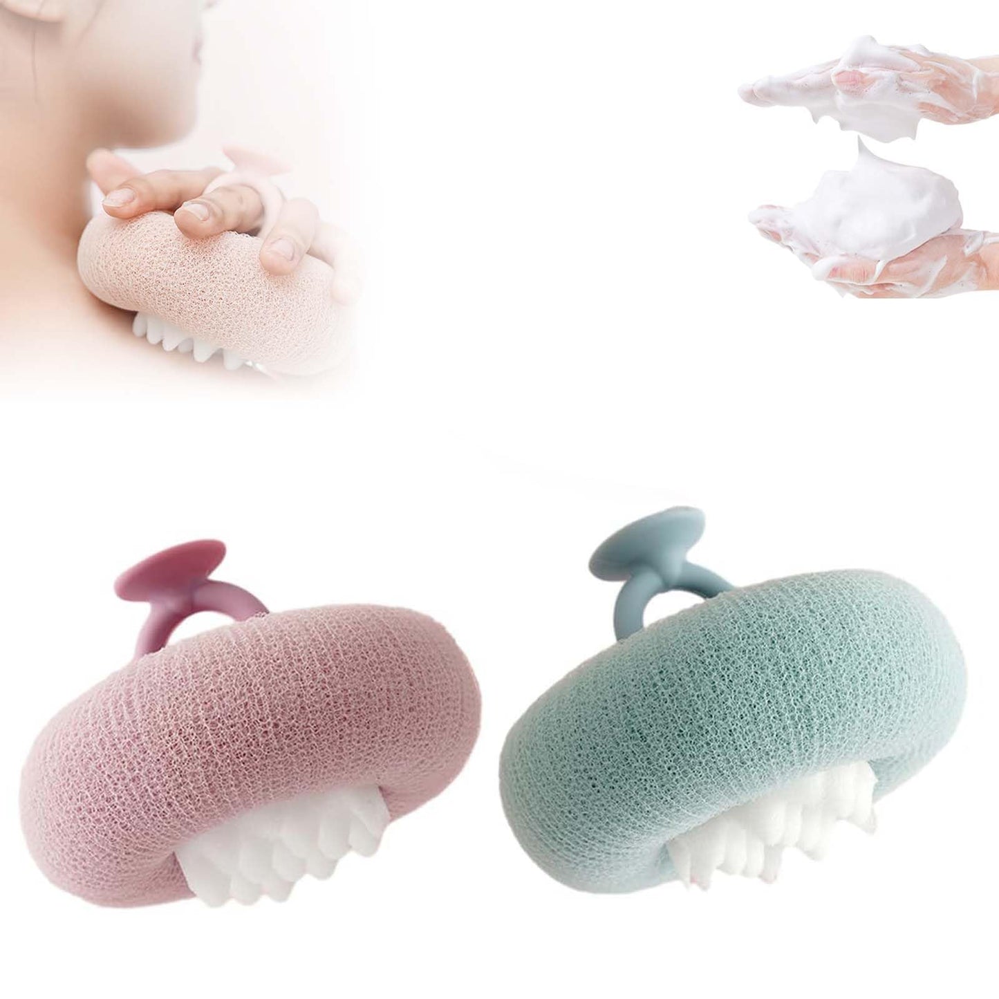 Super Soft Sunflower Suction Cup Bath Ball, 2025 New 2-in-1 Sunflower Bathing Ball with Finger Rings, Exfoliating Bath Sponge Cleaning Brush, Shower Loofah Sponge for Women & Men (Purple+Green)