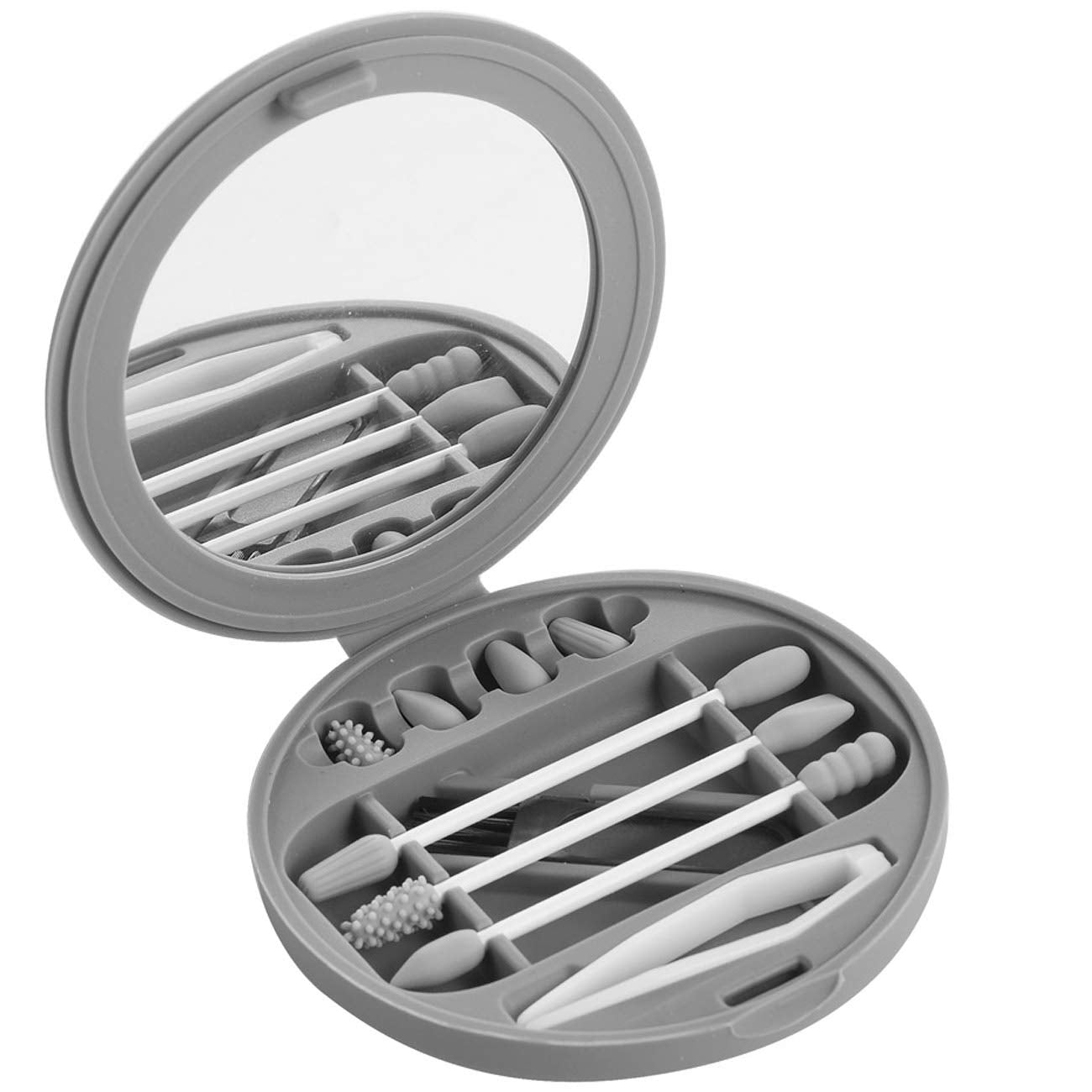 Strogem Reusable Cotton Swabs - Multifunctional Portable Silicone Q-Tips with Mirror | Gray
