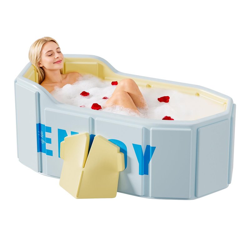HLCZLUZ Portable Foldable Bathtub, Freestanding Bathtub No Installation, Bathroom SPA Soaking Bath Tub, Shower Stall Collapsible Hot & Ice Bath Tub (Light Blue, 47.2"L x 21.6"W x 19.6"H)