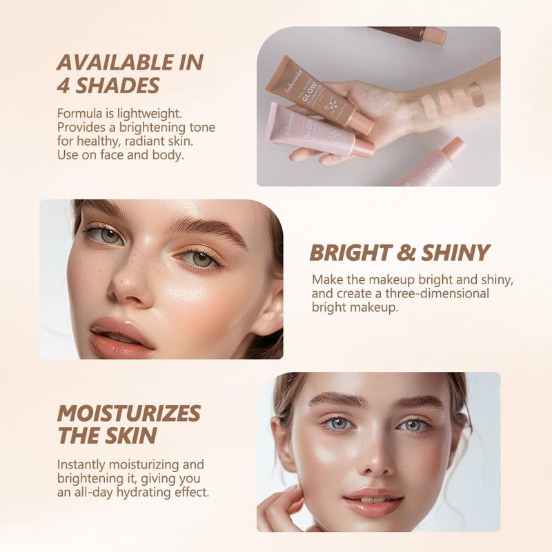 Natural Glow Illuminator Glotion - Glowing, Moisturizing, Lightweight Base, Multi-Purpose - Hydrating & Illuminating Makeup Highlighter for Radiant, Sun-Kissed Look (#4 Deep, 1.35 Fl Oz (Pack of 1))