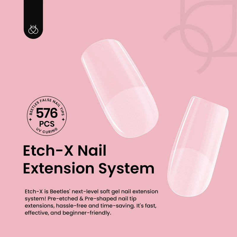 Beetles Gel Nail Tips Etch-X, Square Short, 576Pcs 12 Sizes, Pre-Shaped Half Matte Full Cover Soft Acrylic False Nail Tips Easy DIY Press On Nail Extension Manicure Salon Gift for Women