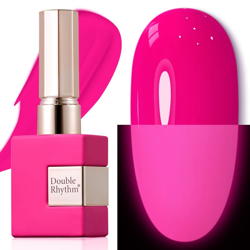 Gel Nail Polish - Double Rhythm 15ML Soak Off Pure Sheer Neon Hot Pink for DIY Manicure