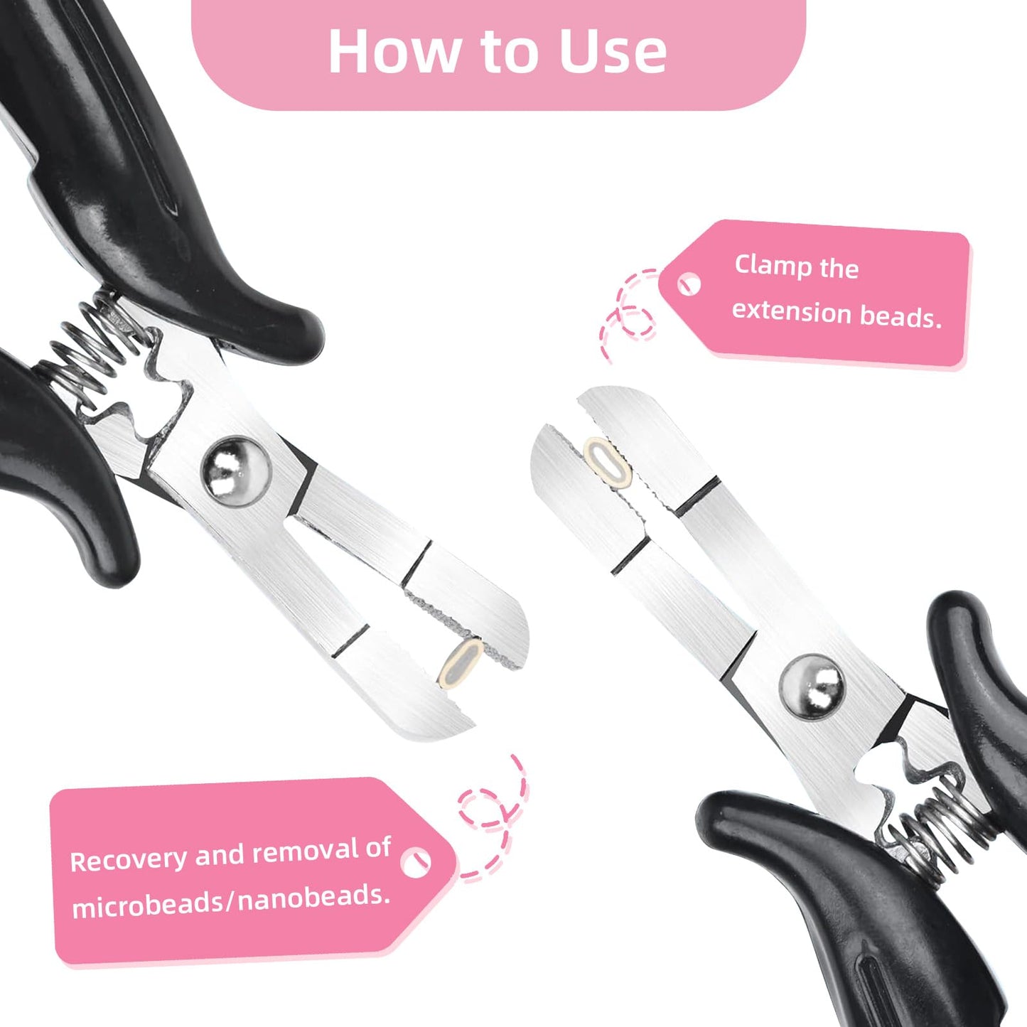 Vlasy Fusion Bond Crusher Tool,K Tip Extension Remover,Professional Hair Extension Pliers for Micro Beads Nano Rings,Bonding Keratin Hair Extensions Remover Tool(Thread Shape,Black)