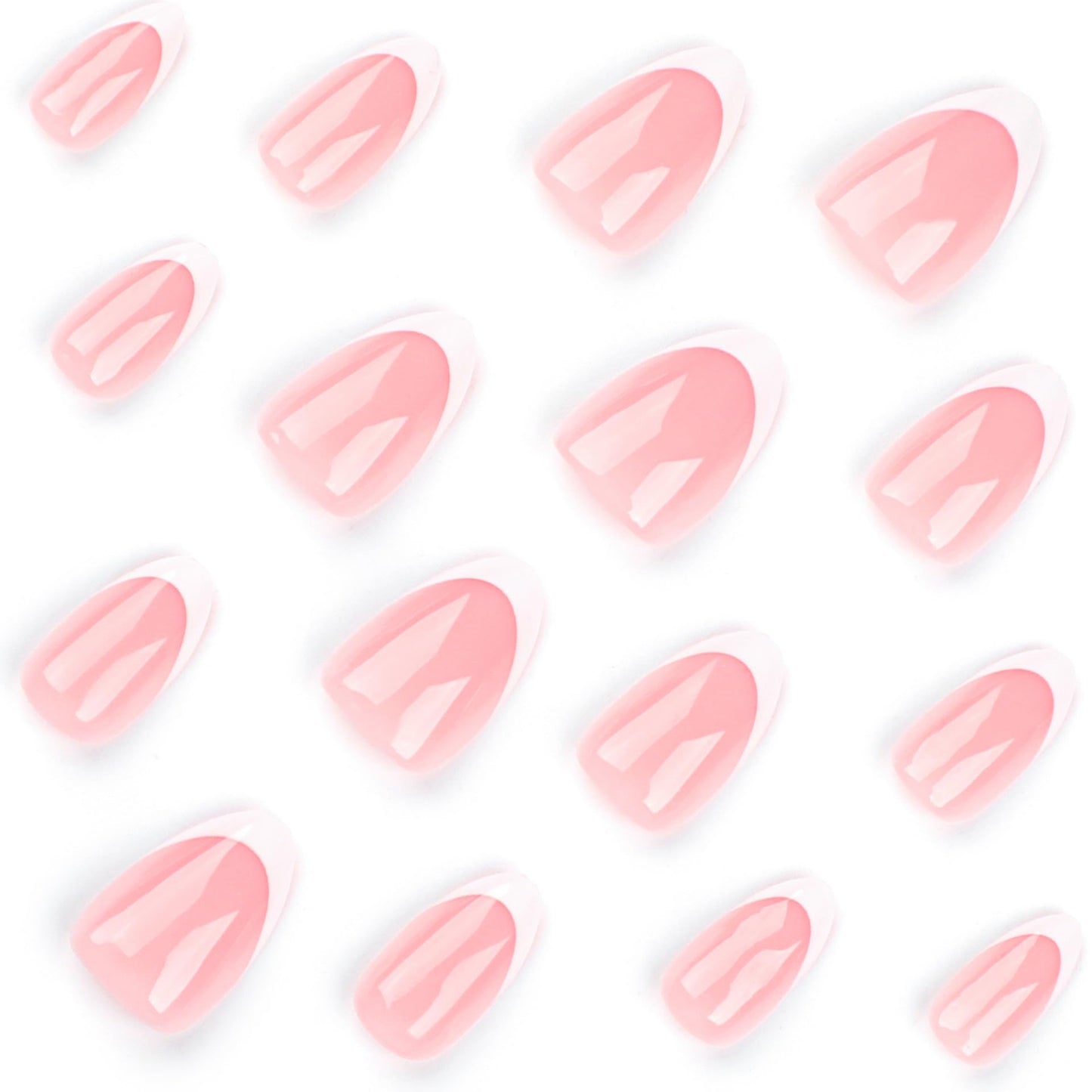 White French Tip Press on Nails Short Almond Fake Nails with Designs Ombre False Nails Gel Artificial Acrylic Nail Nude Fingernails Glossy Natural Reusable Stick on Nails for Women 24Pcs