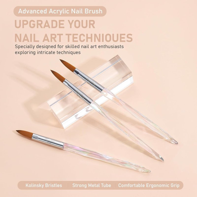 Skiennix Acrylic Nail Brush Set - Professional 3PCS Size 8/10/12 for DIY Nail Art & Manicure