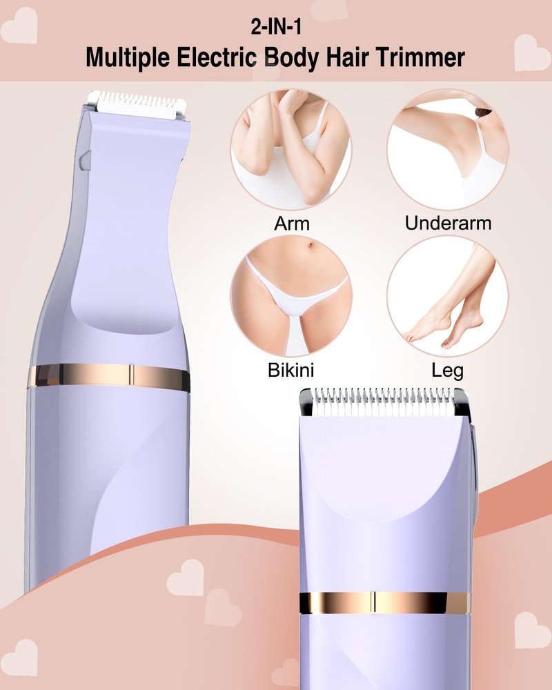 Bikini Trimmer for Women,Painless Electric Razor & Body Shaver for Pubic Hair,IPX7 Waterproof Hair Trimmer Women with Ceramic Blades,USB Rechargeable,Wet/Dry Use,Gifts for Women（Light Purple）
