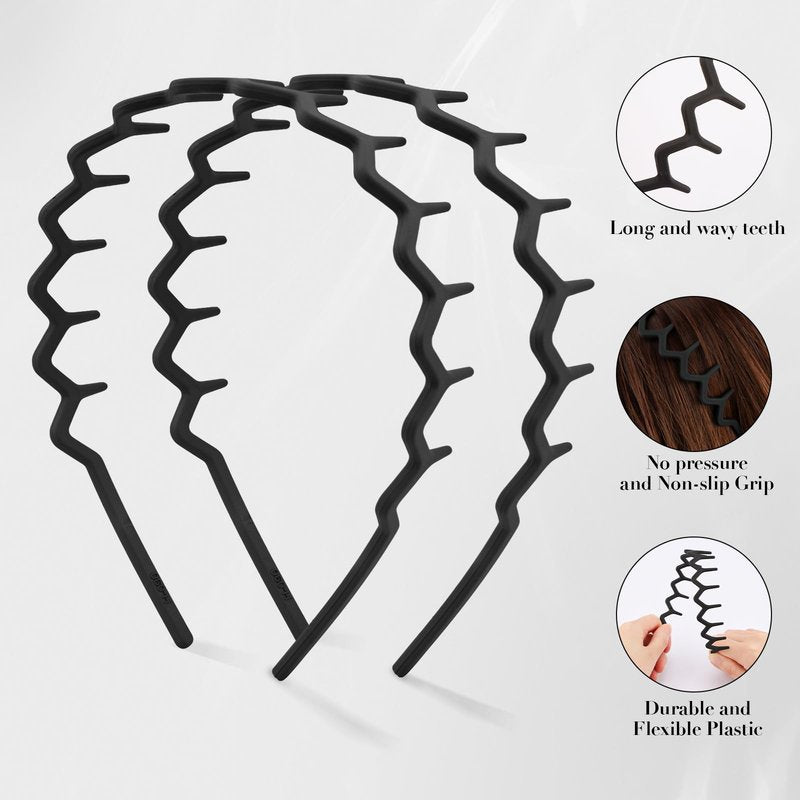 Canitor 8 Pieces Black Zig Zag Headbands Gifts for Women Teen Girls 90s Outfits Fashion Hair Accessories Hair Bands for Women's Hair Thin Teeth Comb Head Bands