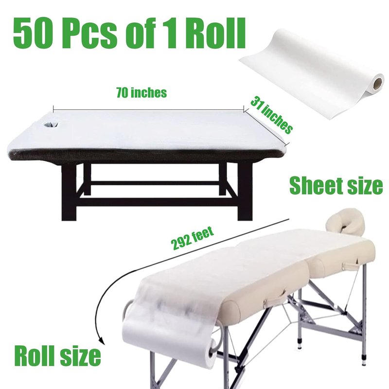 Disposable Non-Woven Bed Sheets - Waterproof Spa & Massage Table Covers | 31" x 70", 50 Pcs Roll
