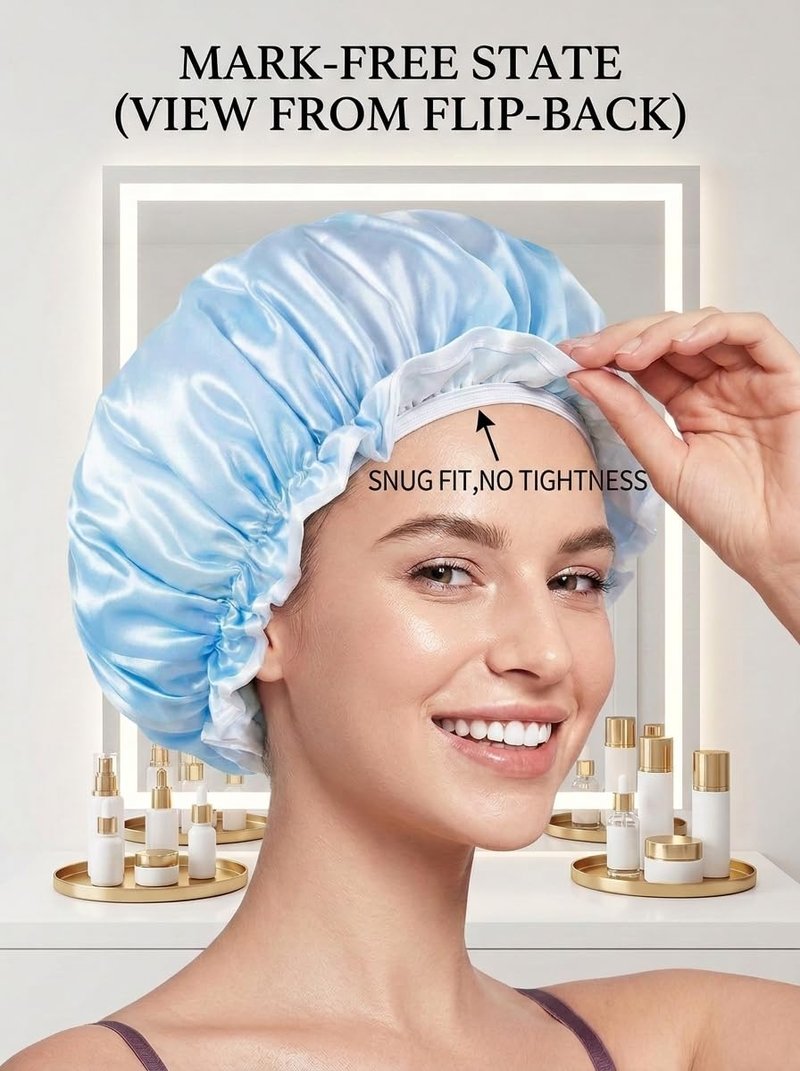 Aquior Shower Caps, Reusable Shower Cap for Women, Double Layer Waterproof Hair Cap, Large Size for All Hair Lengths,for Girls Spa Home Salon Use (Blue Cloud)