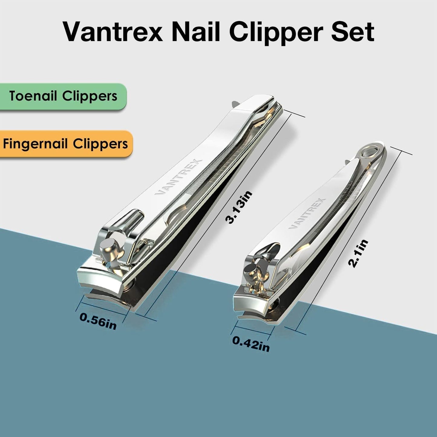 Stainless Steel Nail Clippers Set - Professional Fingernail & Toenail Trimmers with Easy Press Lever | 2PCS