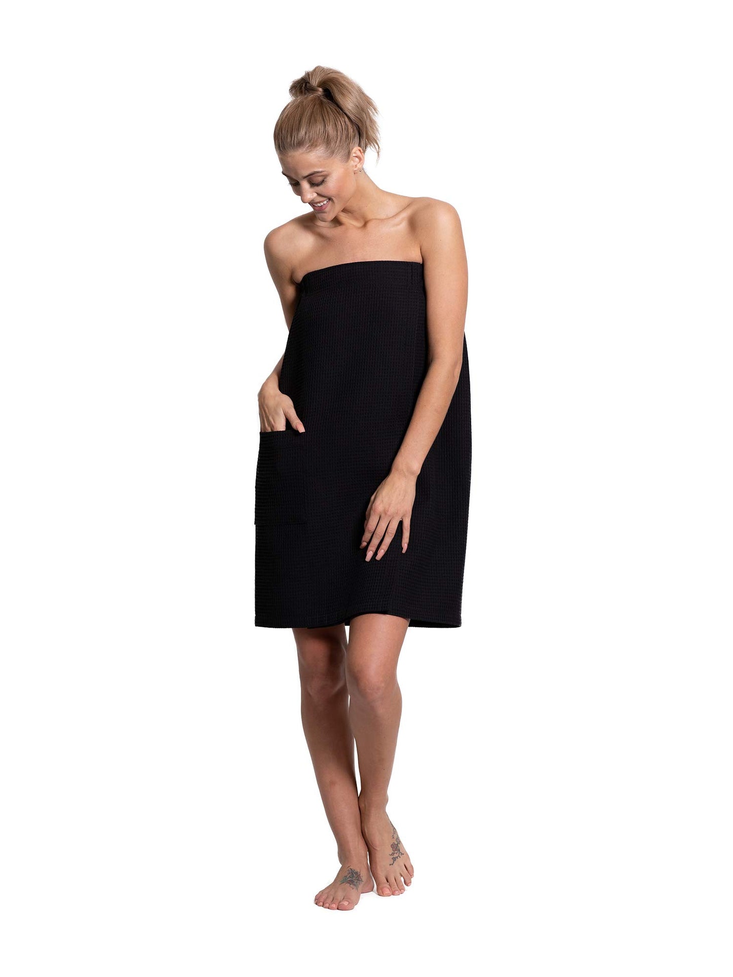 Turkuoise Linen Lightweight Spa/Bath Waffle Body Wrap with Adjustable Closure (Black, Large/X-Large)