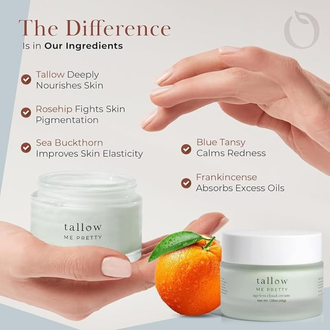 Tallow Me Pretty Ageless Cloud Cream, Powerful Nourishing Face Cream for Women, Improves Overall Texture & Boosts Skin Elasticity, Powered by Essential Fatty Acids, 1.58 Oz
