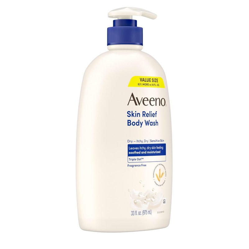 Aveeno Skin Relief Fragrance-Free Body Wash with Triple Oat® Complex, Gentle Daily Cleanser for Sensitive Skin Leaves Itchy, Dry Skin Feeling Soothed & Moisturized, 33 fl. oz