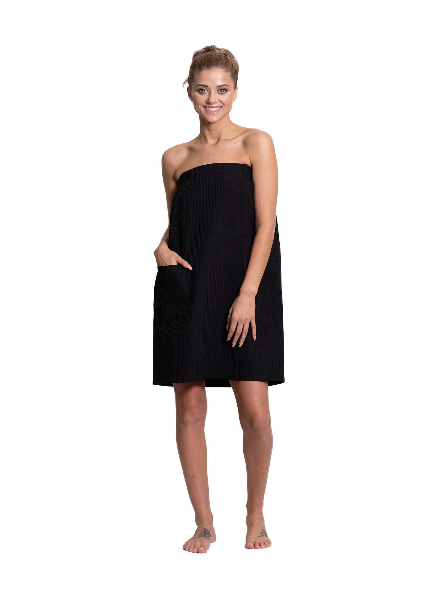 Turkuoise Linen Lightweight Spa/Bath Waffle Body Wrap with Adjustable Closure (Black, Large/X-Large)