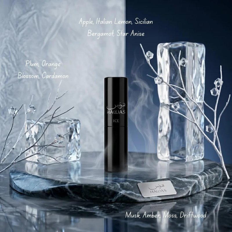RASASI Hawas Ice For Men 2 piece Travel Set Eau De Parfum Spray 100ML (3.4 Oz) & 8ml (0.27 Oz)