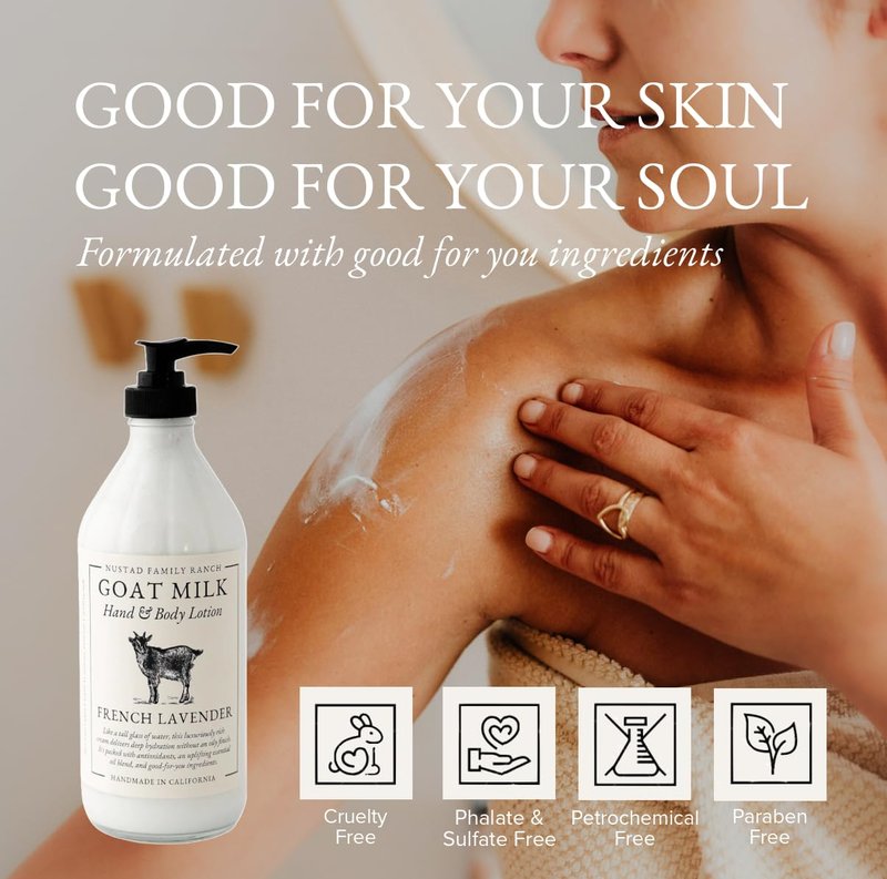 Nustad Family Ranch Goat Milk Lotion for Sensitive Skin – Non Greasy Lavender Body Lotion – Fast Absorbing Natural Moisturizer for Dry Skin – Handmade Body Cream 16 oz