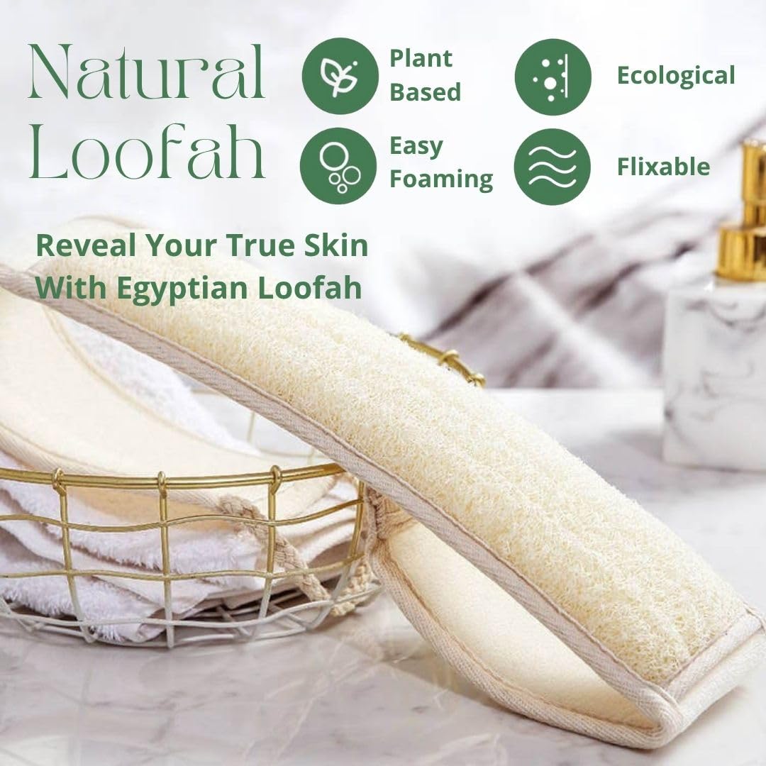 NileCart Back Loofah for Shower - Natural Loofah Back Scrubbers for Shower from Egyptian Loofah for Women & Men - Egyptian Loofah Sponge Back exfoliator. A Natural exfoliating Back Scrubber