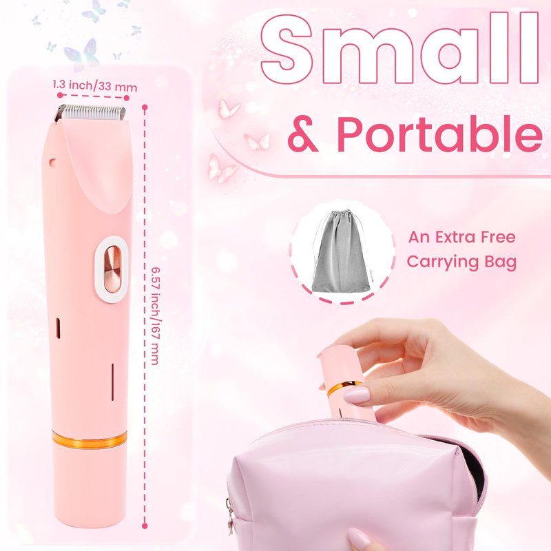 2 in 1 Electric Razors for Women, Dual Head Bikini Trimmer with Carrying Case, Ipx7 Waterproof Trimmer Shaver, Ladies Hair Removal for Face Armpit Pubic Hair Leg, Easy Cleaning and Ceramic Blade