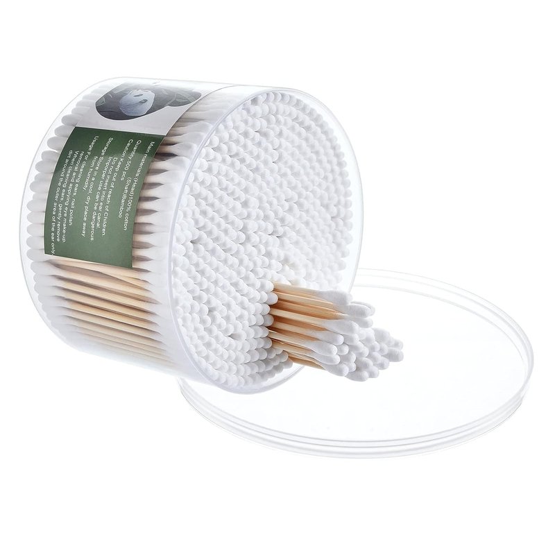 MONCOM Cotton Swabs 500 Count Double Round Thick Tips I Biodegradable Eco-Friendly Strong Wooden Sticks Cotton Swabs For Ears | Firm Qtips cotton swabs | Natural Cotton Buds, 2.8 inch, One Small box