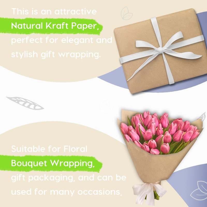 SMART&CASUAL Brown Wrapping Paper Roll 17.8"×1,200"(100') Kraft Paper for Craft Gift Bulletin Board Banner Bouquet Flower Table Covering Packing Shipping Moving 70GSM 50LB(Brown, 17.8" x 1,200")
