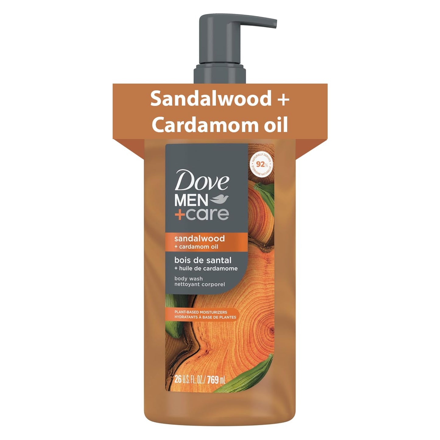 DOVE MEN Sandalwood + Cardamom Oil Moisturizing Body Wash | #1 Dermatologist Body Wash for Men, Sulfate Free, Paraben Free, & Dye Free | 26oz