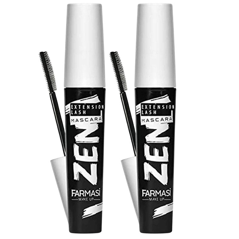 FARMASi Zen Extension Lash Mascara - Lengthening & Volumizing, Clump-Free, Smudge-Free, Blackest Black | 2 Pack