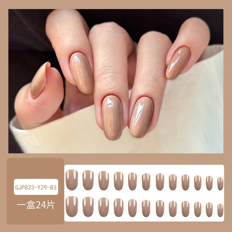 Nude Pink Press on Nails Short Almond Fake Nails with Nude Pink Solid Color Design Natural Glue on False Nail Solid Color Artificial Stick on Nail for Women 24Pcs