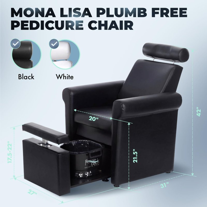 Mona Lisa Plumb Free Pedicure Chair - Adjustable, Portable, Removable, Black | No Plumbing Needed, CHM-2320-5H-BLACK