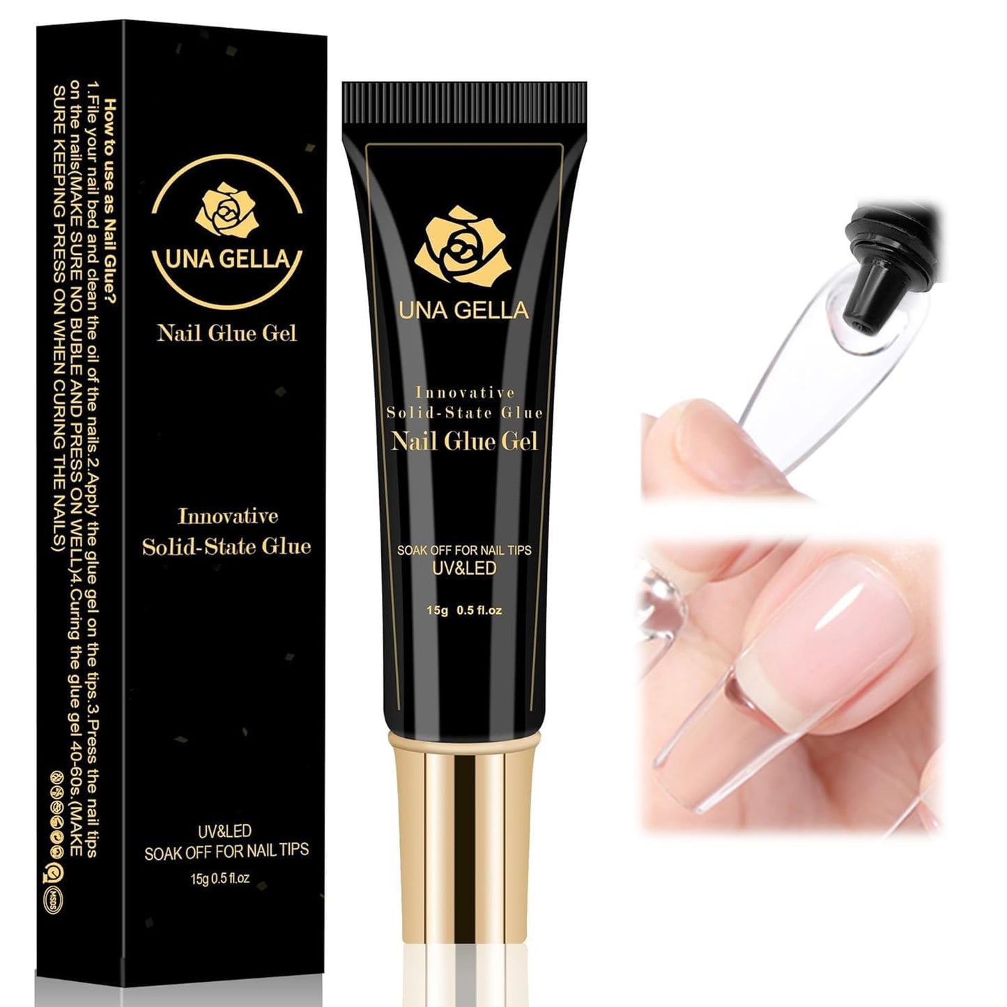 Solid Nail Glue Gel - Super Strong 15ml for Acrylic & Soft Gel Tips | UV/LED Lamp Required