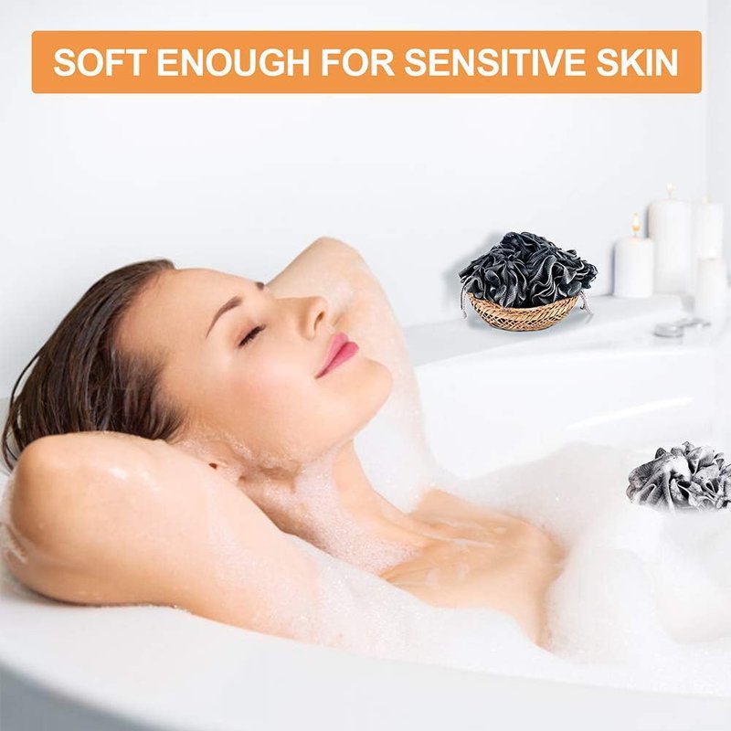 Novosun Loofah Bath Sponge Set - Extra Large Mesh Pouf Scrubber for Exfoliating & Cleansing | Pack of 4, XL 75g