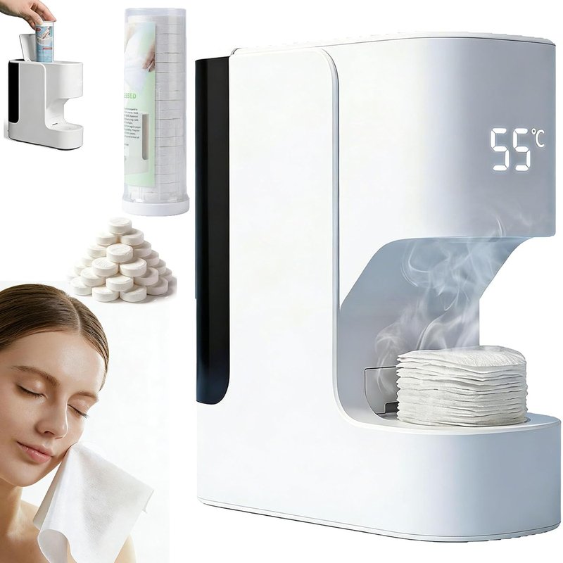 Face Towel Dispenser & Heater - 5-Second Warmth, Smart Voice Alert, Adjustable 131°F | Includes 20 Disposable Towels
