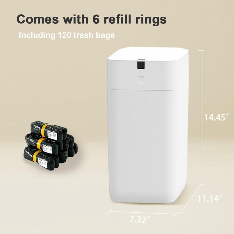 Airdeer Automatic Trash Can - 3 Gallon Touchless Motion Sensor Garbage Can | Self-Sealing & Self-Changing with 6 Refill Rings (C3, White)