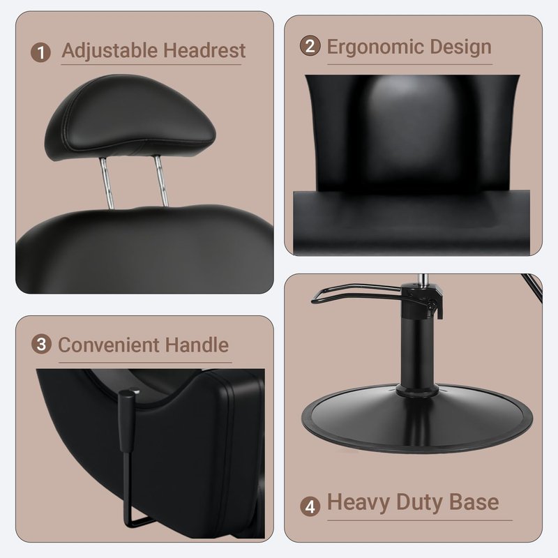 Salon Barber Chair for Hair Stylist, Professional Reclining Hydraulic Styling Chair with Heavy-Duty Pump, All Purpose Hairdresser Chair for Barbershop, Braiding, Shampoo, Spa Equipment, Black