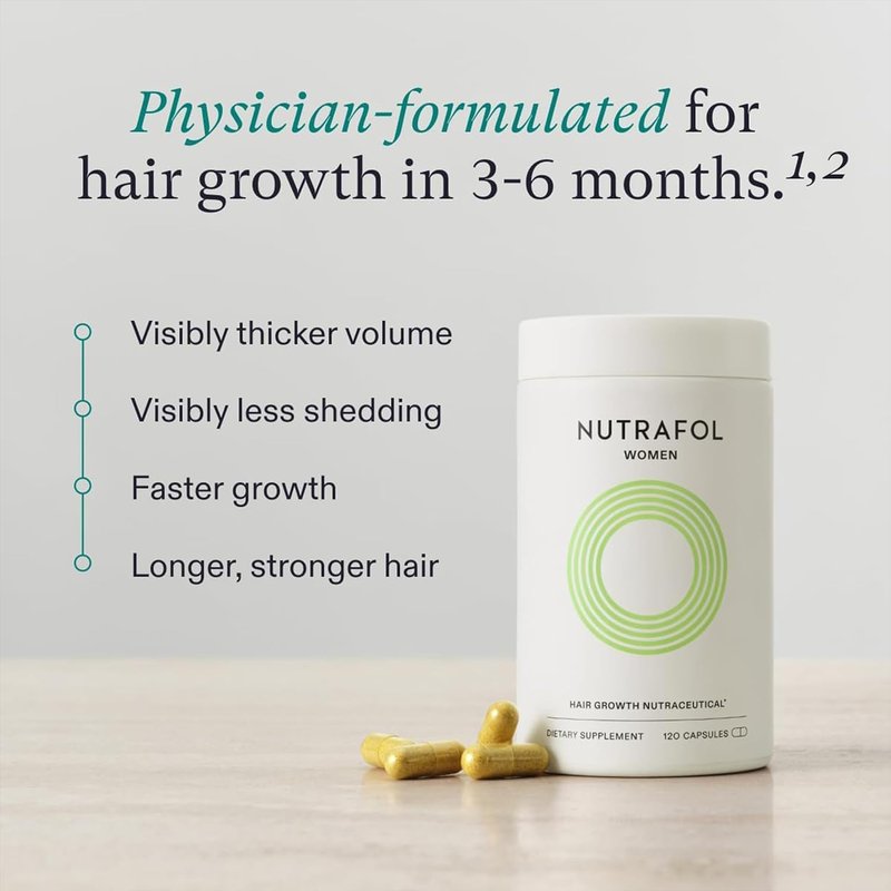 Nutrafol Women's Hair Growth Supplements and Hair Serum, Ages 18-44, Clinically Tested for Visible Thickness and Strength - 1 Month Supply, 1.7 Fl Oz Bottle