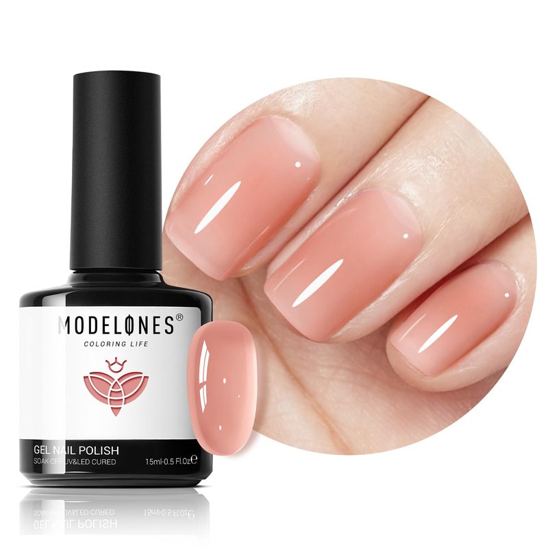 modelones Gel Nail Polish Jelly Nude Polish Sheer Natural Pink Translucent Soak Off LED Nail Lamp Nude Gel Nail Polish for Summer Nail Art DIY Manicure Gift for Women 15 ML