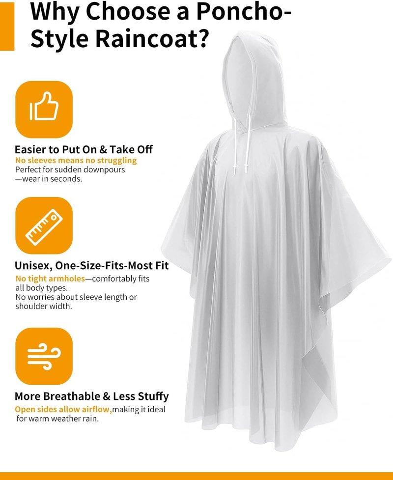 Hitituto Rain Ponchos for Adults - Extra Long Emergency Hooded Raincoat | Family Pack (6/12/24)