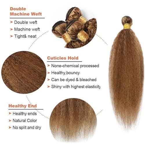 P427 Blonde Bundles Human Hair Brown Yaki Straight 3 Bundles 18 20 22 Inch Unprocessed Brazilian Virgin Remy Highlight Blonde Kinky Straight Bundle Human Hair Extensions